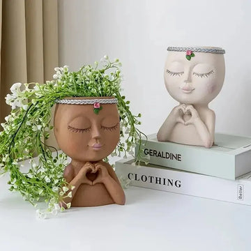 Girl Face Resin Flower Pot